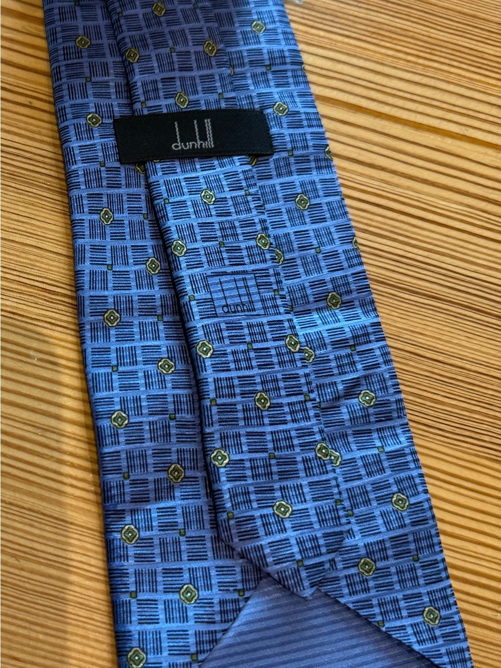 Dunhill Men’s Silk Tie Blue Geometric Medallion Pattern Classic 59” Necktie